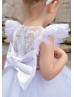 Feifei Sleeves White Lace Tulle Flower Girl Dress Communion Dress